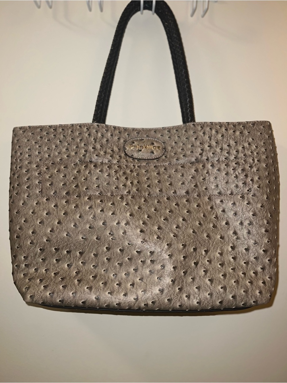 Classic Faux Ostrich Tote Bag in Taupe by